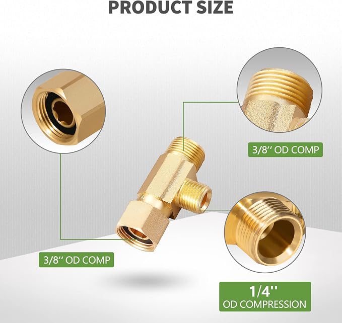 Lead-Free Brass 2 PCS 3/8 x 1/4" Angle Stop Add-A-Tee Compression Tee Valve | - Image 2
