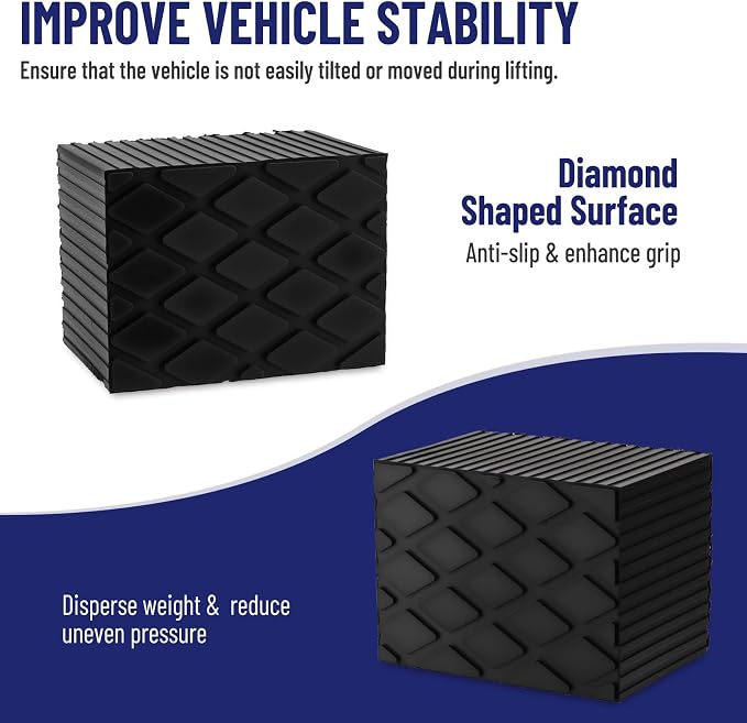 Solid Rubber Auto Lift Pads, 6-1/3" x 4-3/4" x 4.5" | 4 Pack Anti-Skid Lift - Image 4