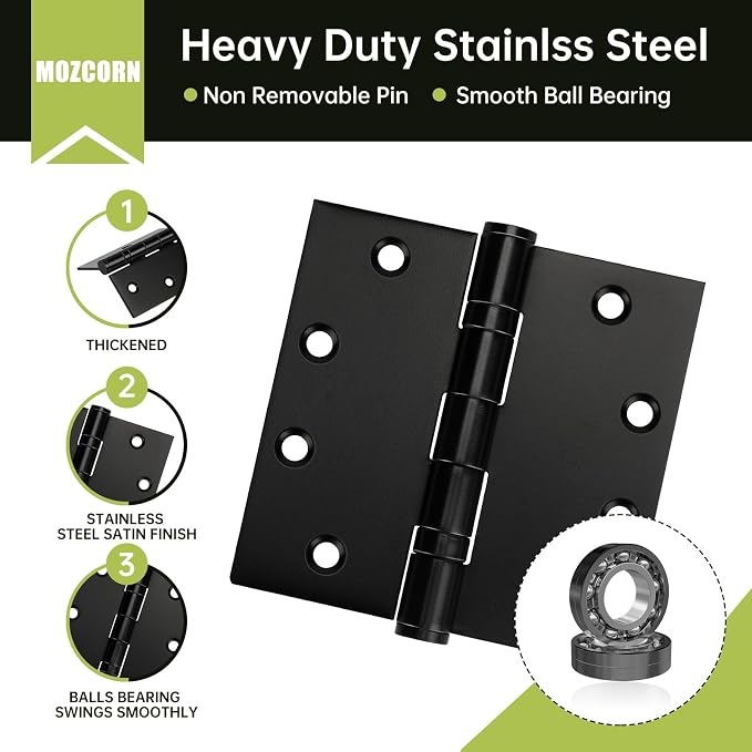 6 Pack Black Door Hinges 4.5 x 4.5 Inches, Heavy Duty Stainless Steel Ball - Image 3