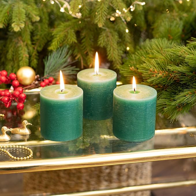 3x3 Inch Green Pillar Candles Set of 3 - Image 7