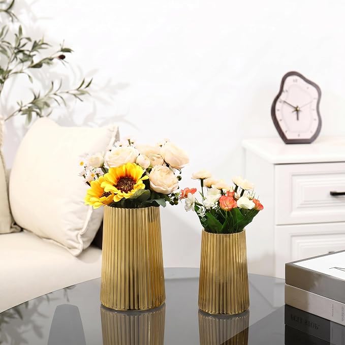 Ribbed Flower Vases Set of 2, Flower Vase - Image 2