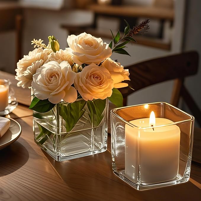 CONNOO 6 Pack 5" x 5" x 5" Clear Square Glass Vase - Image 9