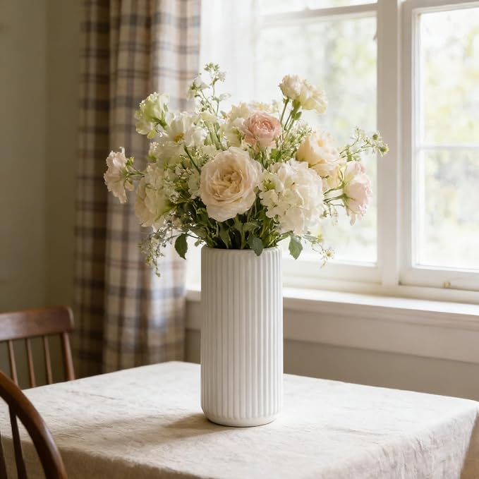 White Ceramic Flower Vase for Pampas Grass, 8 inch Small Decorative Centerpiece - Image 6