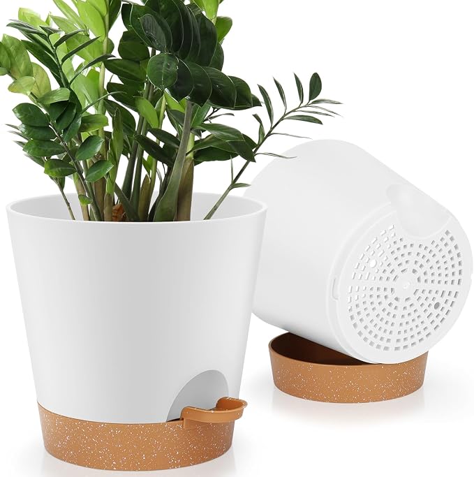 YNNICO 8-Inch Plant Pots, Self-Watering Planters by AFamilyofGardenLovers