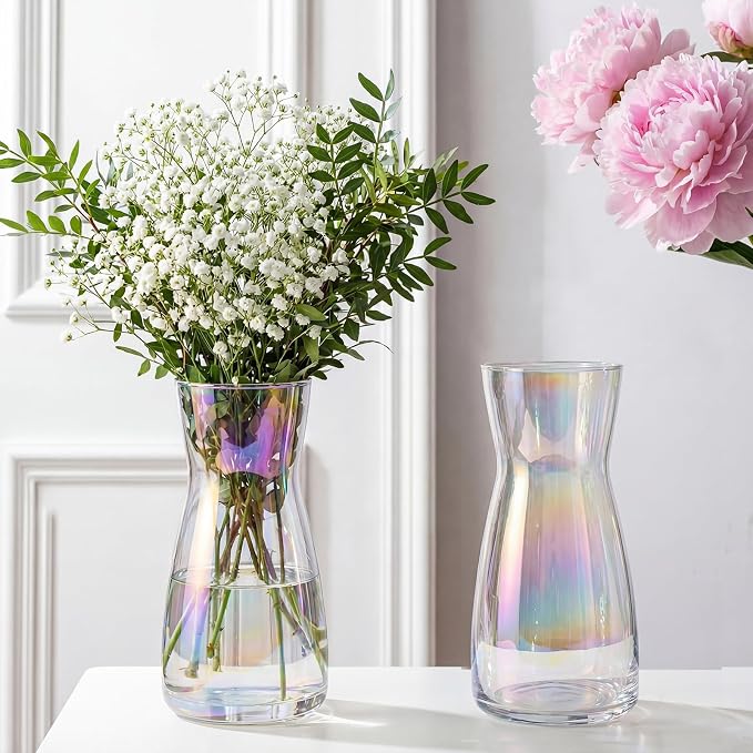 8 inch Glass Flower Vases for Flower 2 Pack, Colorful Glass Vases | Vases for - Image 5