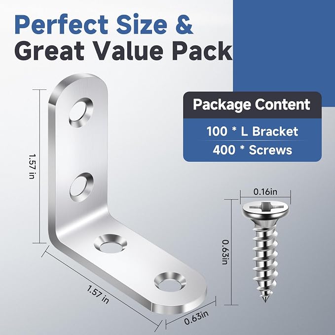 100PCS L Bracket Corner Brace, Stainless Steel L Brackets - Image 2