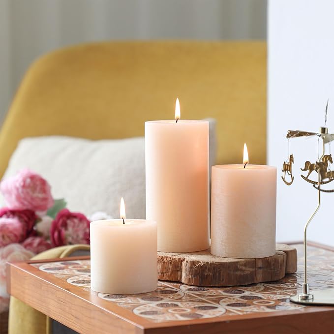 3x4 Inch Ivory Pillar Candles Set of 3 - Image 6