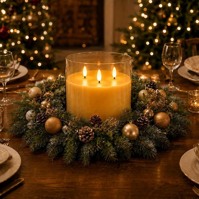 Homemory Amber Large Glass Flameless LED Candle, 3 Wicks, Remote Timer | 6"x6" - Image 5
