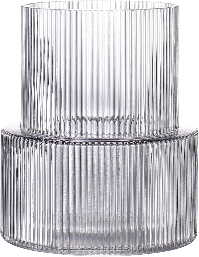 Black Glass Vase, Ribbed Glass Vase by YANWE