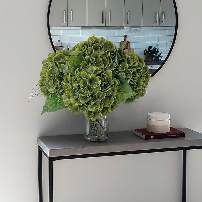 YalzoneMet 3 PCS Vintage Dark Green Hydrangea Artificial Flowers 21 inches Real - Image 7