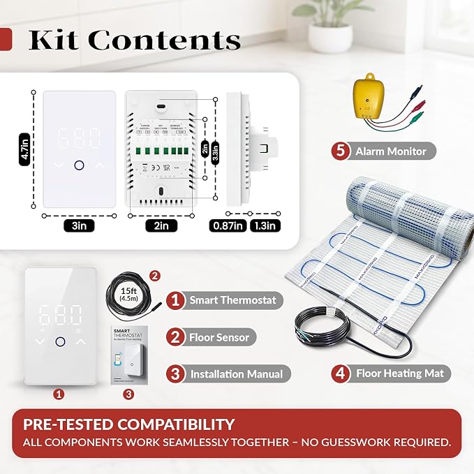 MAXKOSKO 15 sq ft Radiant Floor Heating System & Programmable Thermostat | 120V - Image 8
