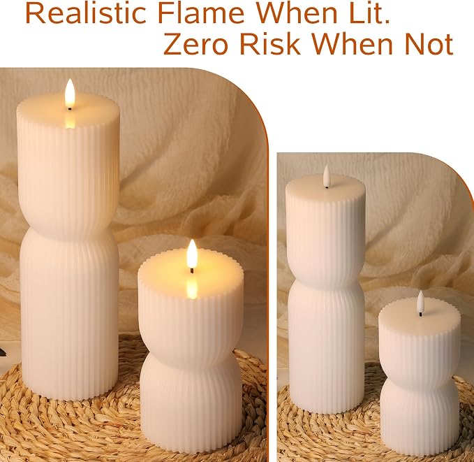 White Ribbed Flameless Pillar Candles - Image 5