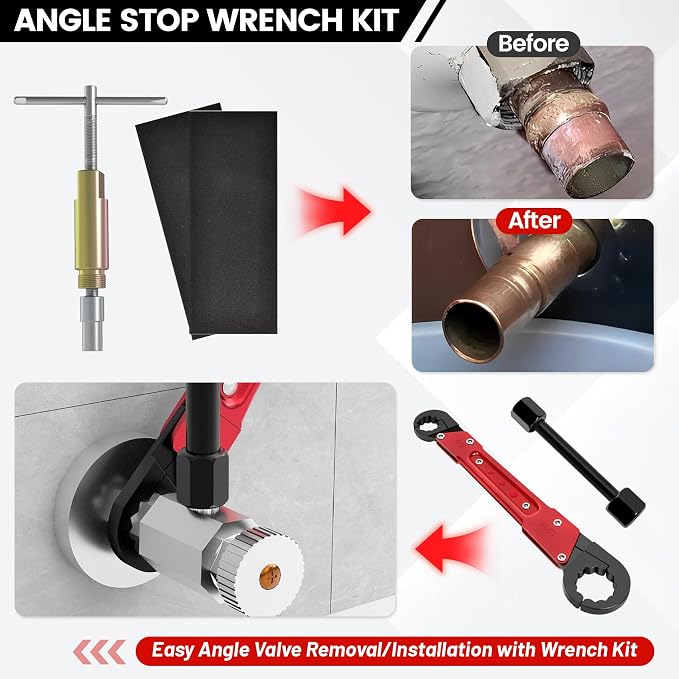 6 Pcs Plumbing Tools Kit with Angle Stop Wrench & 1/2-Inch Compression Sleeve - Image 5