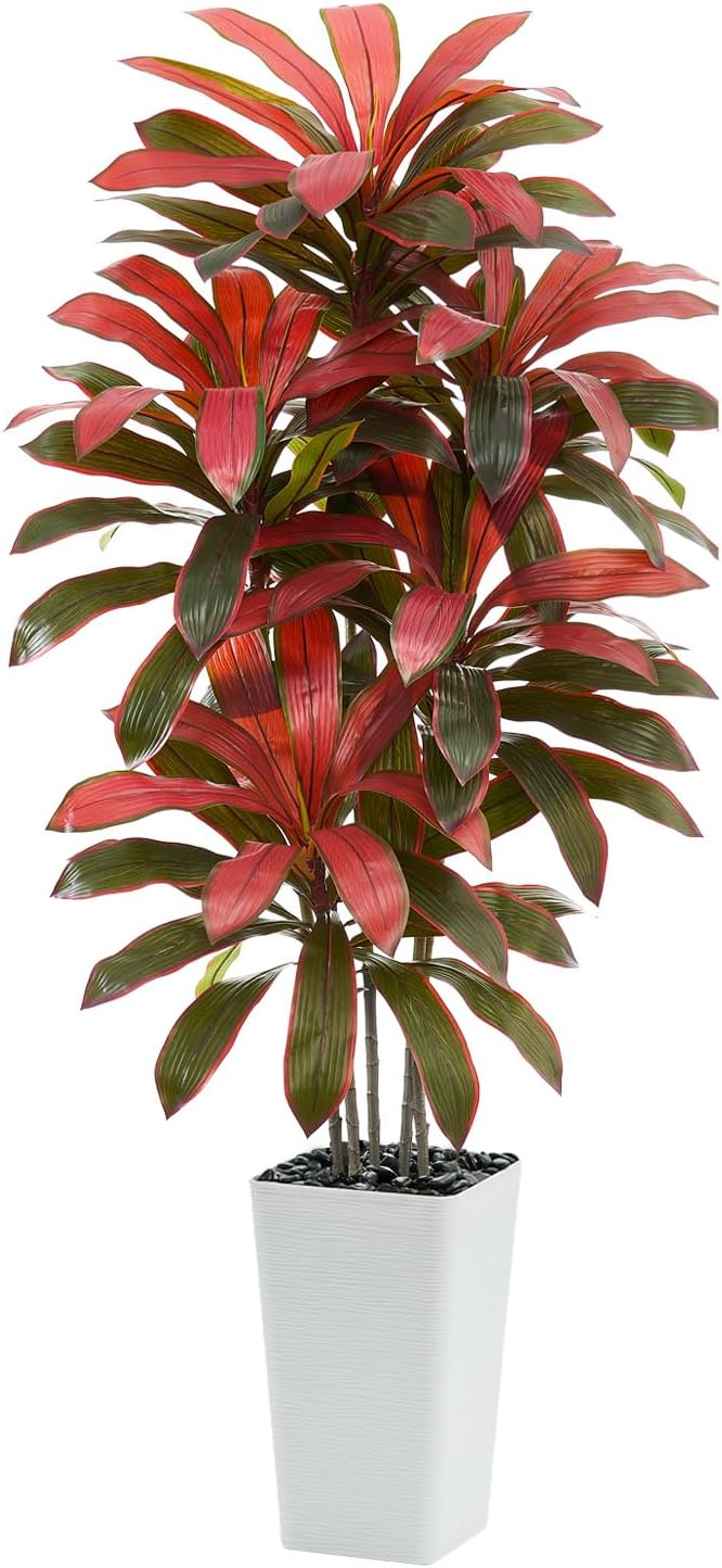 Artificial Dracaena Tree: 5FT Fake Plants Silk Faux Trees（White Pot） | by TNGGNT
