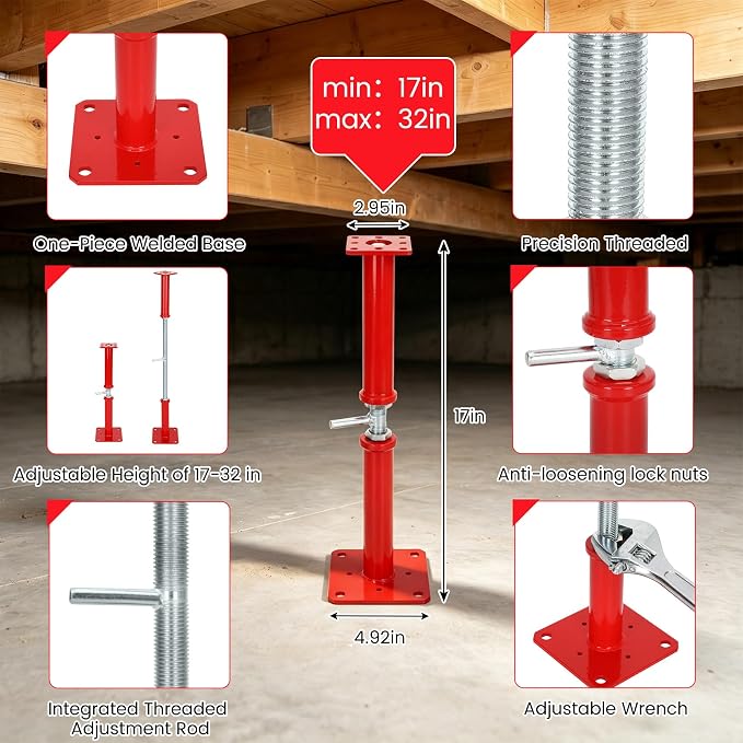 Adjustable House Floor Jacks 17-32 Inch, 10000 LBS Screw Jack Post, - Image 3
