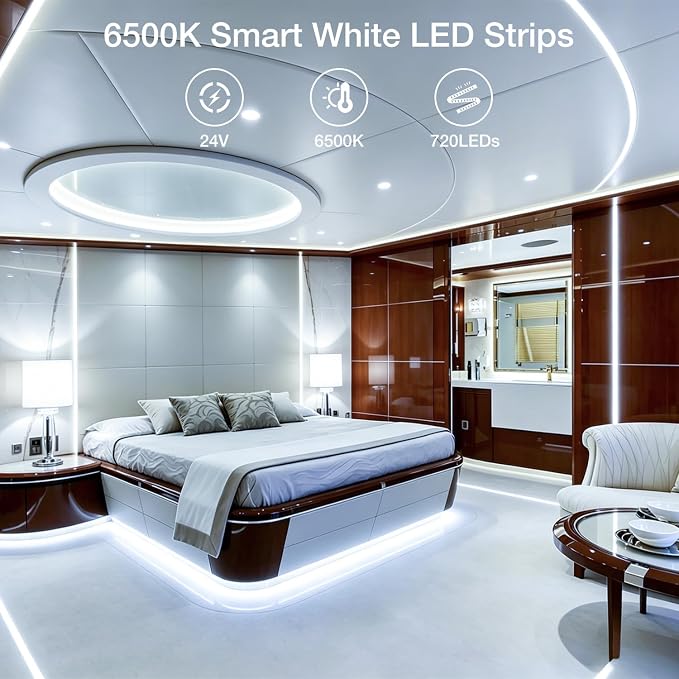DAYBETTER 25 ft Smart WiFi White LED Lights, Dimmable White LED Strip Light - Image 4