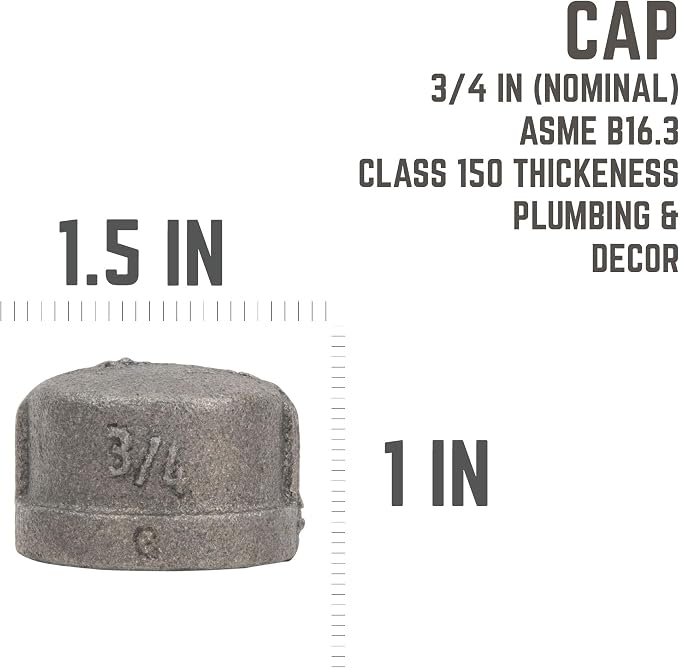 PIPE DECOR Cap Fitting, 3/4 Inch, DIY Furniture, and Standard 3/4 Inch Plumbing - Image 2