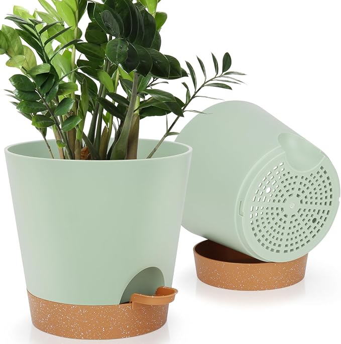 YNNICO 8-Inch Plant Pots, Self-Watering Planters by AFamilyofGardenLovers