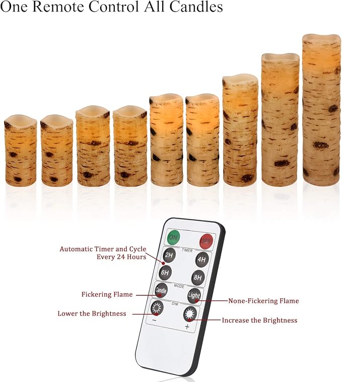Flameless Candles Battery Operated Candles Birch Effect 4" 5" 6" 7" 8" 9" Set - Image 5