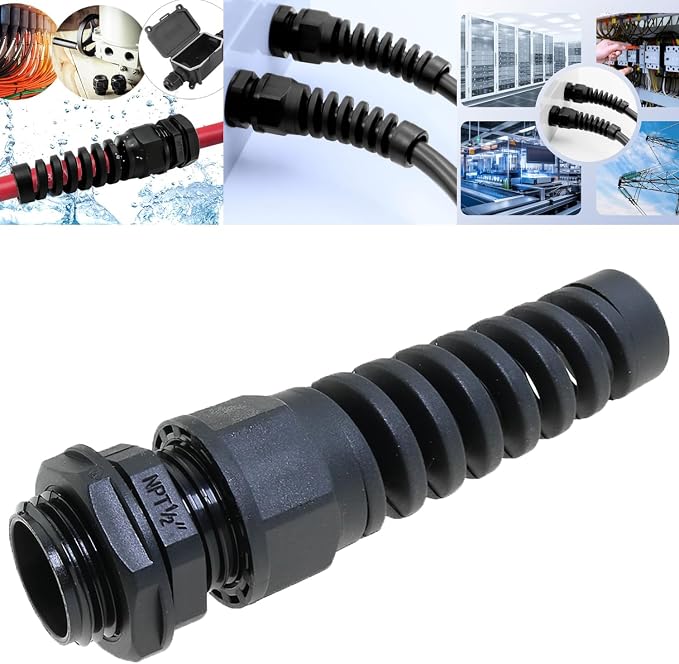 Heyous 2PCS NPT 1/2 Inch IP68 Waterproof Cable Gland Bend Relief Spiral Strain - Image 5