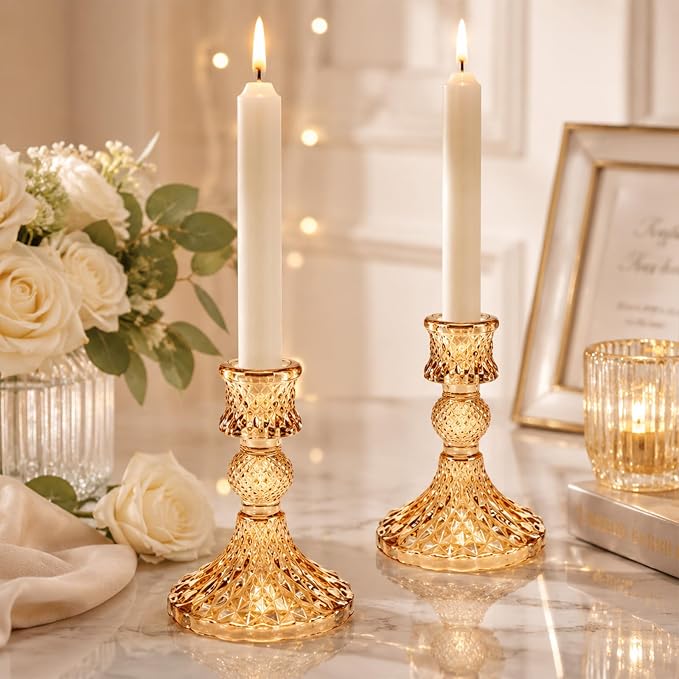 Candlestick Holders Set, Glass Candle Holders - Image 3