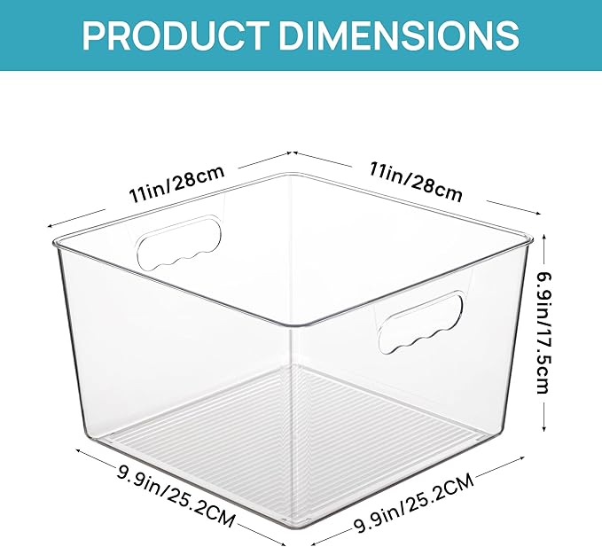 Vtopmart 6 Pack Extra Large Clear Storage Bins, 11x11 Cube Organizer | Acrylic - Image 2