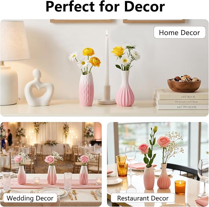 BEAHOT Ceramic Bud Vases Set of 16 – Gradient Pink and White Mini Vases - Image 3