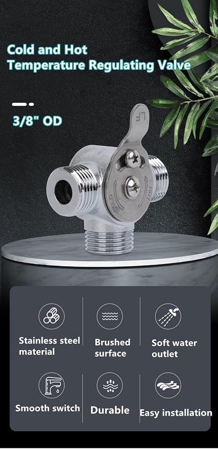3/8" Manual Mixing Valve for Hot and Cold Water, Three-way Solid Brass - Image 3