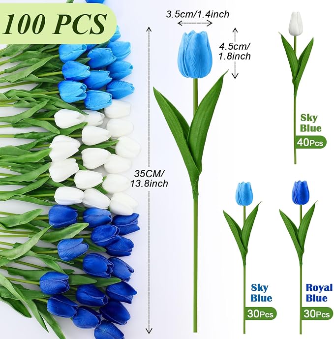 Janinka 100pcs Artificial Tulip Flowers Fake PU Tulips Faux Latex Bouquet - Image 2