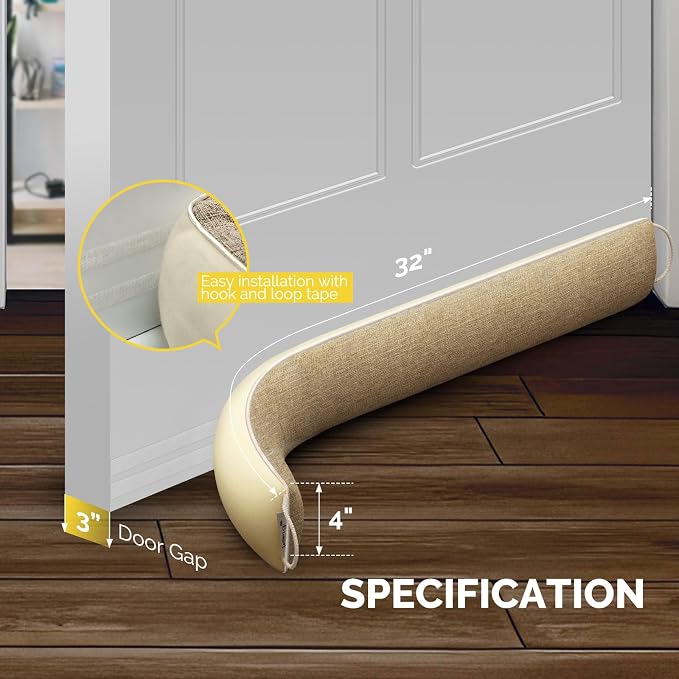fowong 32" Door Draft Stopper, Weighted Under Door Noise Stopper, Oatmeal | - Image 2