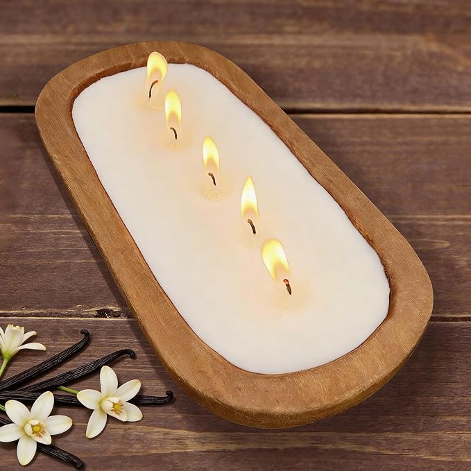 Aromatherapy Candle, SEVEYEE Vanilla Candle 5wicks 16oz, Large Wooden Bowl by SEVEYEE