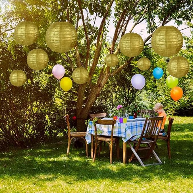 BEISHIDA 12 Inch Gold Paper Lanterns 6 Packs Hanging Round Chinese Lantern | - Image 5