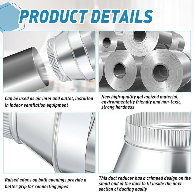 1 Pcs 8 Inch to 6 Inch Duct Reducer Increaser | Galvanized Steel Air Duct - Image 3