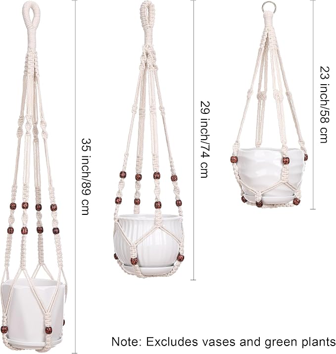 YIBOT 3 Pack Macrame Plant Hangers Hanging Planters - Image 2
