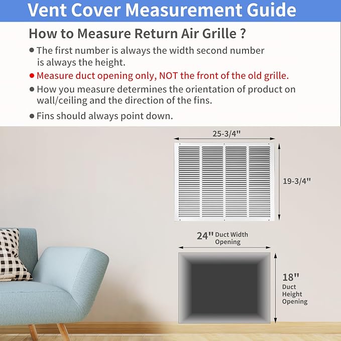 Howeall 24"W x 18"H Steel Return Air Grille, Air Return Vent Cover - Image 5