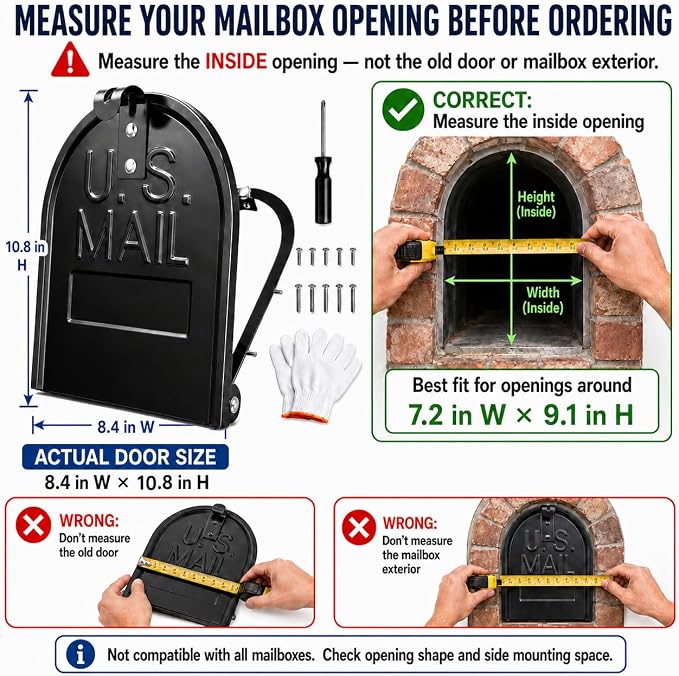 Mailbox Door Replacement Panel 8" W x 10" H, No-Drill Repair Kit - Image 2