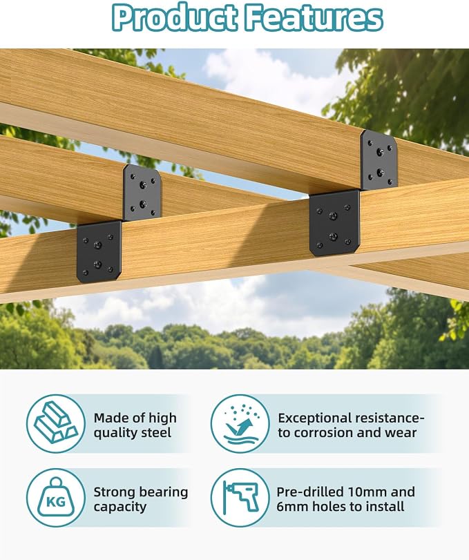 4x4 Post Bracket Kit for Wood Posts, Beams | Inner Size 3.5" x 3.5", Heavy-Duty - Image 3