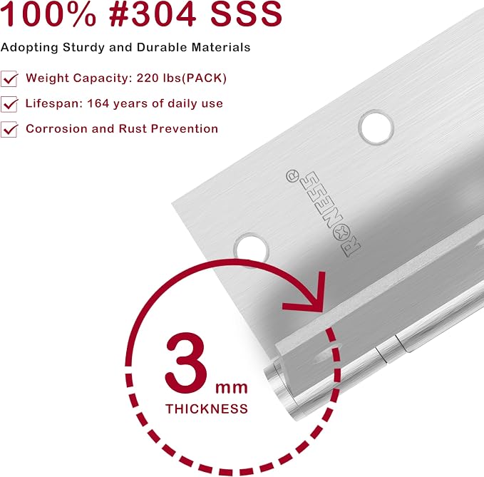 4 Pack RONESS Stainless Steel Hinge, Heavy Duty, Long-Lasting, Smooth and Quiet - Image 2