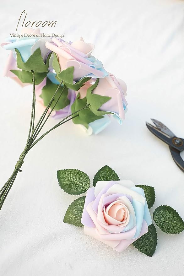 Artificial Flowers 25pcs Real Looking Whimsical Blush Foam Fake Roses - Image 7