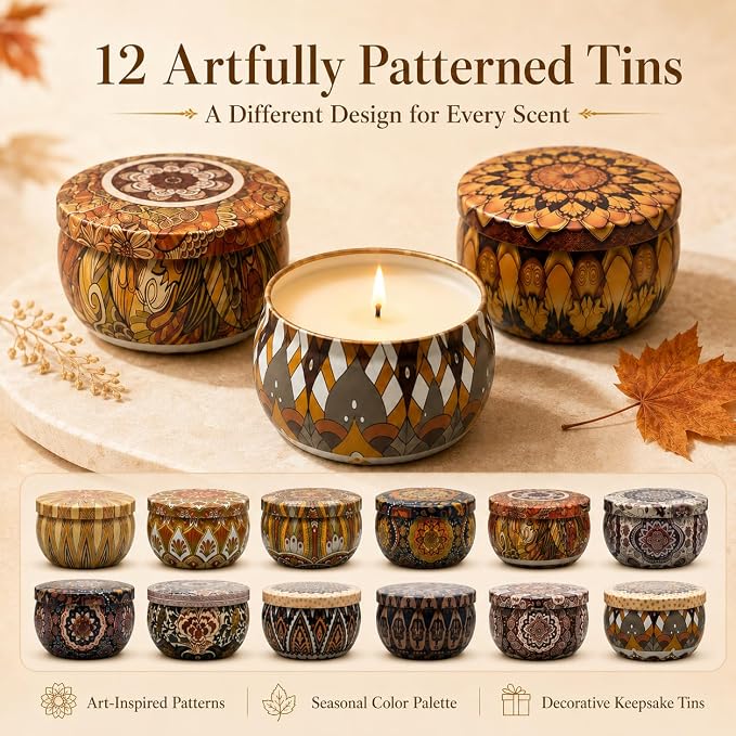Fall Scented Candles Gift Set, 12 Pack Soy Candles - Image 5