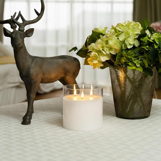 Homemory Pure White Large Glass Flameless LED Candle, 3 Wicks, Remote Timer | - Image 5