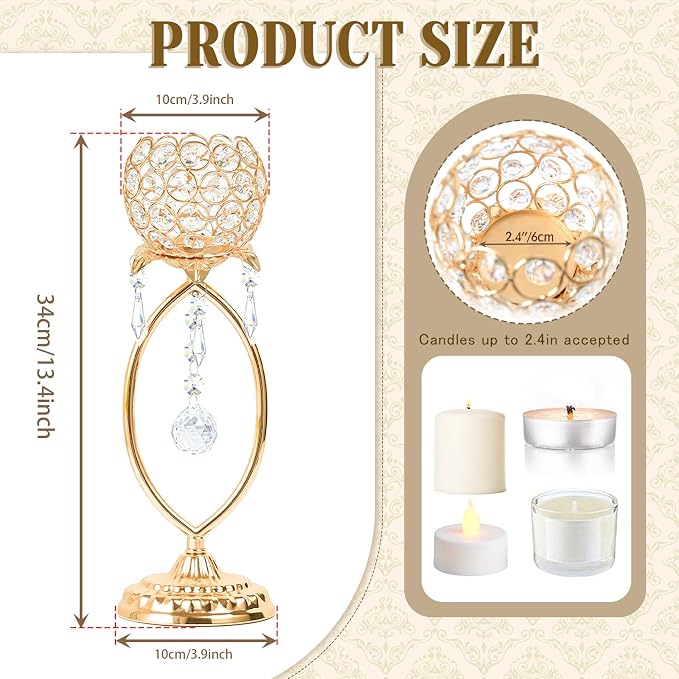 12 Pcs Elegant Metal Crystal Tea Light Candle Holders | - Image 2