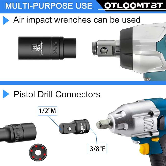 OTLOOMTBT 32PCS Impact Socket Set 1/2" Drive Metric & SAE Deep Sockets | Heavy - Image 8
