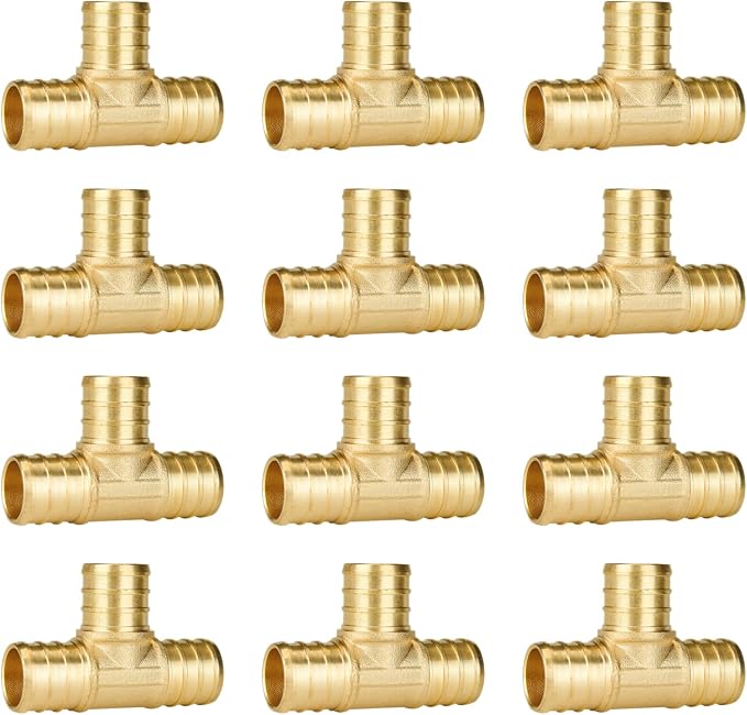 12-Pack 3/4" PEX Tee, 3/4 Inch PEX T Fittings, Brass | Crimp Pipe Fitting by SUNGATOR