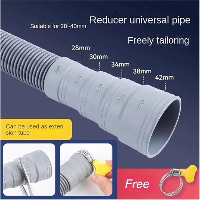 Flexible Washing Machine Drain Hose Grey Thickened Tube Corrugated Extension - Image 5