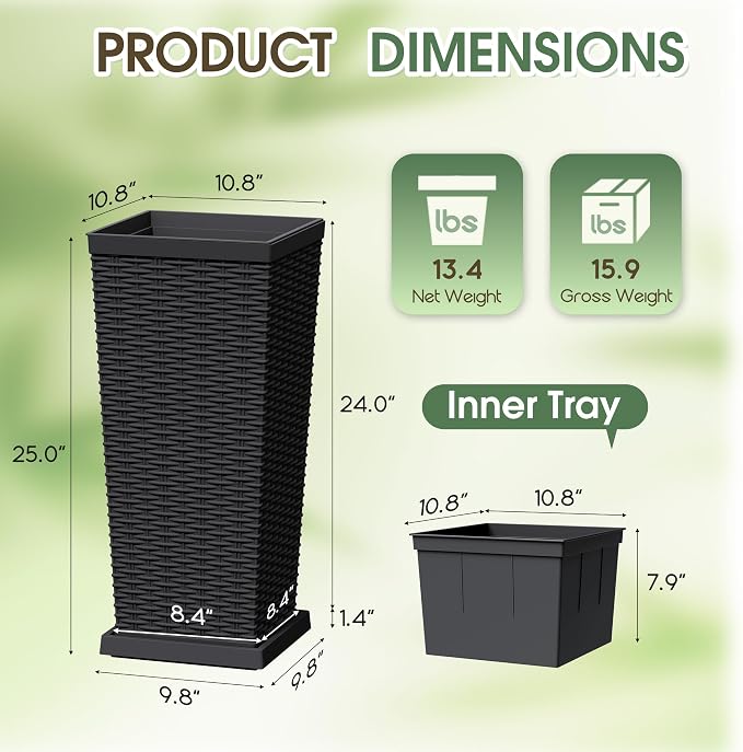 Set of 2 24 Inch Tall Plastic Planters - Image 7