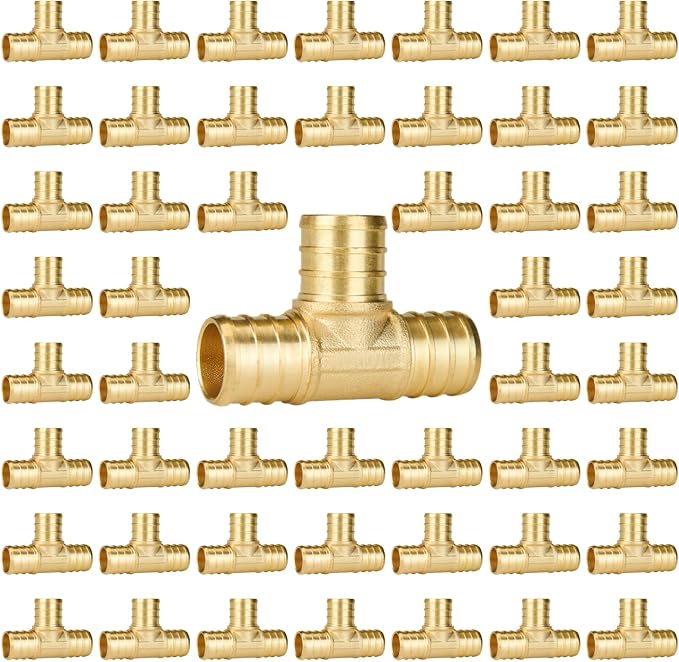 50-Pack 3/4 Inch PEX Tee Fittings | Brass by SUNGATOR