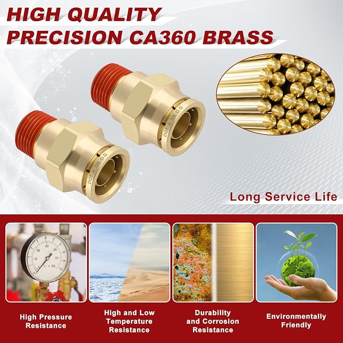 DOT Approved Male Straight Brass Union 5/8" Tube x 3/8" NPT, Quick Connect Union - Image 2