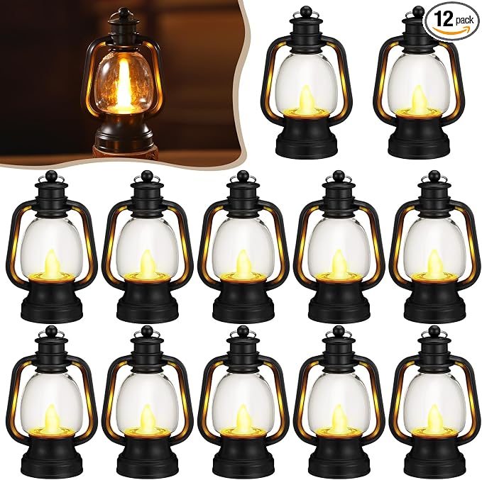 Ferraycle 12 Pcs Mini Lanterns 6 Inch Black Lamp Table Decor | Western Cowboy by Ferraycle