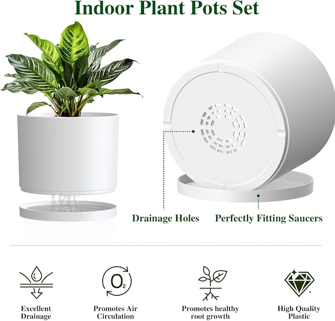 Plant Pots, 10/9/8 Inch 3 Pack Cylindrical Flower Pots - Image 3